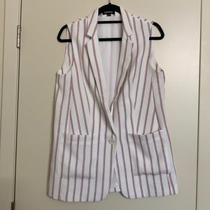 Express Sleeveless Jacket Vest M White Striped